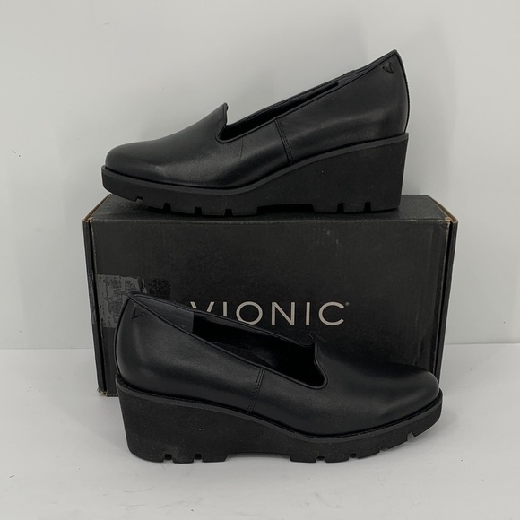 Vionic Shoes - Vionic Willa Wedge loafers black leather platform lug sole chunky women new 8.5